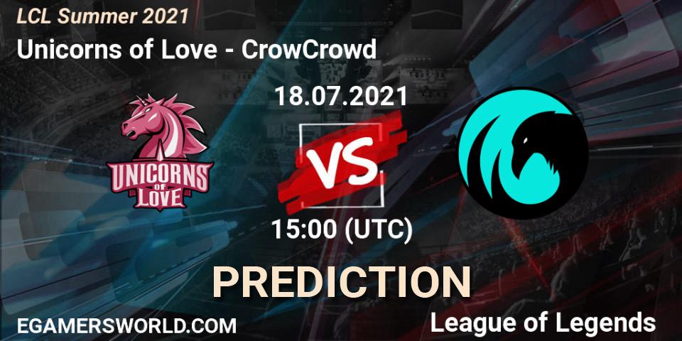 Unicorns of Love vs CrowCrowd: Betting TIp, Match Prediction. 18.07.21. LoL, LCL Summer 2021
