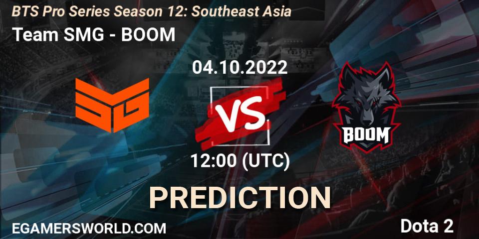 Team SMG vs BOOM: Betting TIp, Match Prediction. 04.10.2022 at 11:23. Dota 2, BTS Pro Series Season 12: Southeast Asia