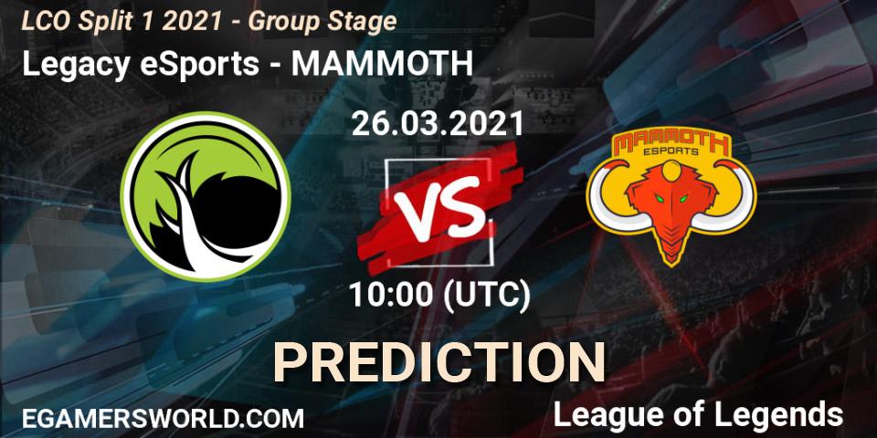 Legacy eSports vs MAMMOTH: Betting TIp, Match Prediction. 26.03.21. LoL, LCO Split 1 2021 - Group Stage