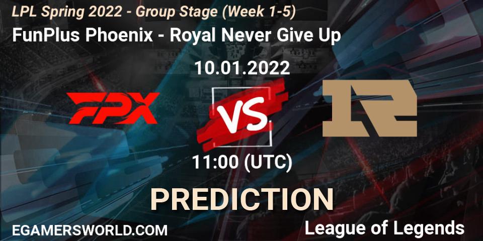FunPlus Phoenix vs Royal Never Give Up: Betting TIp, Match Prediction. 10.01.22. LoL, LPL Spring 2022 - Group Stage (Week 1-5)