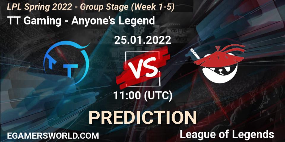 TT Gaming vs Anyone's Legend: Betting TIp, Match Prediction. 25.01.22. LoL, LPL Spring 2022 - Group Stage (Week 1-5)