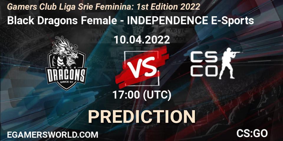 Black Dragons Female vs INDEPENDENCE E-Sports: Betting TIp, Match Prediction. 10.04.2022 at 17:00. Counter-Strike (CS2), Gamers Club Liga Série Feminina: 1st Edition 2022