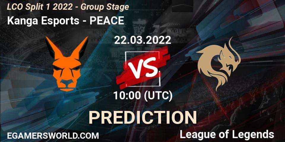 Kanga Esports vs PEACE: Betting TIp, Match Prediction. 22.03.2022 at 10:00. LoL, LCO Split 1 2022 - Group Stage 