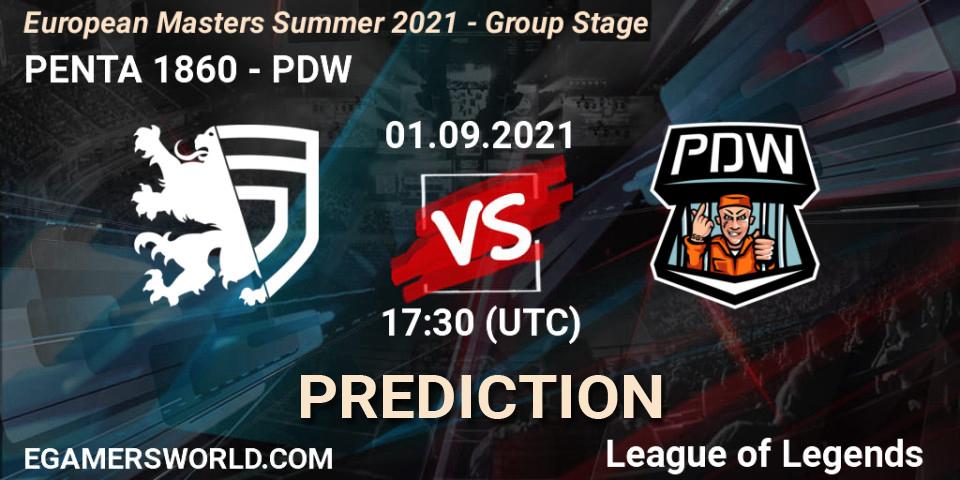PENTA 1860 vs PDW: Betting TIp, Match Prediction. 01.09.2021 at 17:30. LoL, European Masters Summer 2021 - Group Stage