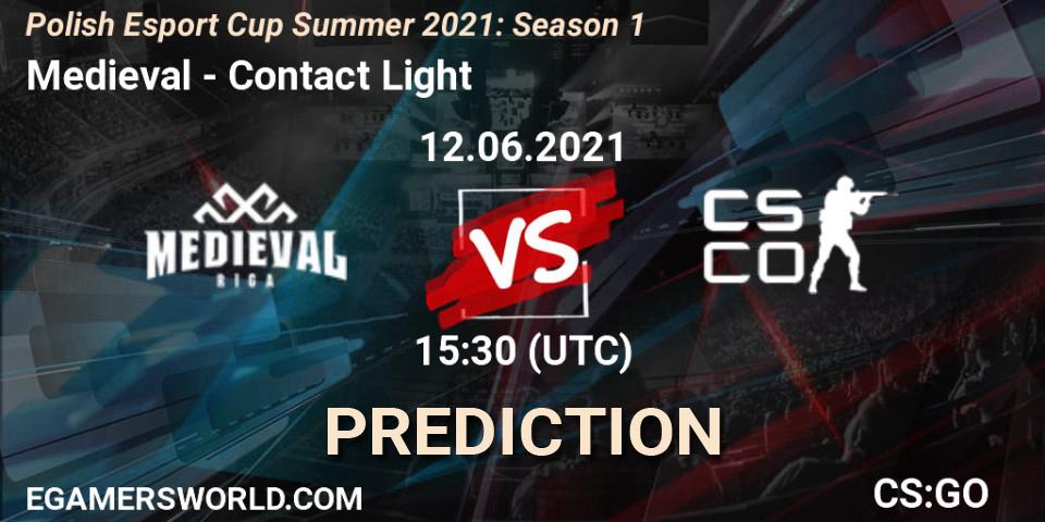 Medieval vs Contact Light: Betting TIp, Match Prediction. 12.06.2021 at 15:30. Counter-Strike (CS2), Polish Esport Cup Summer 2021: Season 1