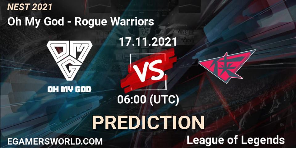 Rogue Warriors vs Oh My God: Betting TIp, Match Prediction. 17.11.2021 at 06:00. LoL, NEST 2021