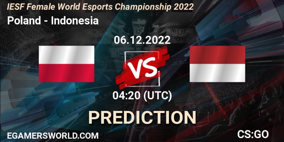 Poland vs Indonesia: Betting TIp, Match Prediction. 06.12.2022 at 03:30. Counter-Strike (CS2), IESF Female World Esports Championship 2022