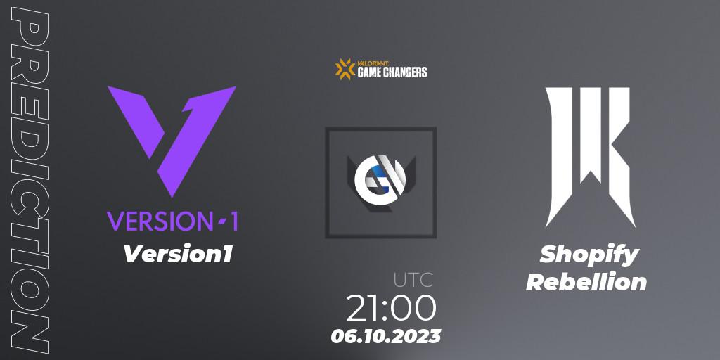 Version1 vs Shopify Rebellion: Betting TIp, Match Prediction. 06.10.2023 at 21:15. VALORANT, VCT 2023: Game Changers North America Series S3