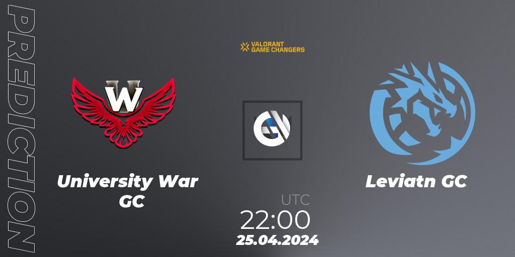 University War GC vs Leviatán GC: Betting TIp, Match Prediction. 25.04.2024 at 22:00. VALORANT, VCT 2024: Game Changers LAS - Opening