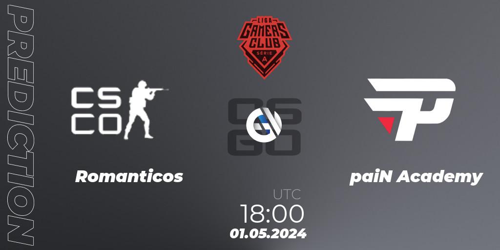 Romanticos vs paiN Academy: Betting TIp, Match Prediction. 01.05.2024 at 18:00. Counter-Strike (CS2), Gamers Club Liga Série A: April 2024