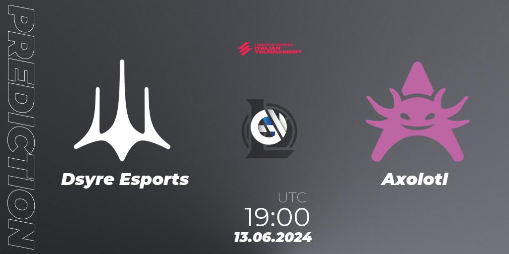 Dsyre Esports vs Axolotl: Betting TIp, Match Prediction. 13.06.2024 at 19:00. LoL, LoL Italian Tournament Summer 2024