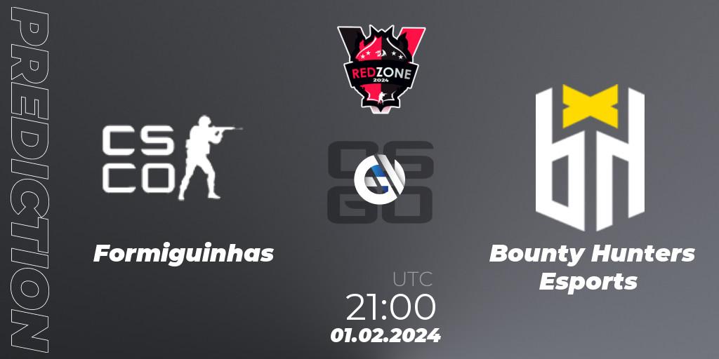 Formiguinhas vs Bounty Hunters Esports: Betting TIp, Match Prediction. 01.02.2024 at 21:00. Counter-Strike (CS2), RedZone PRO League Season 1
