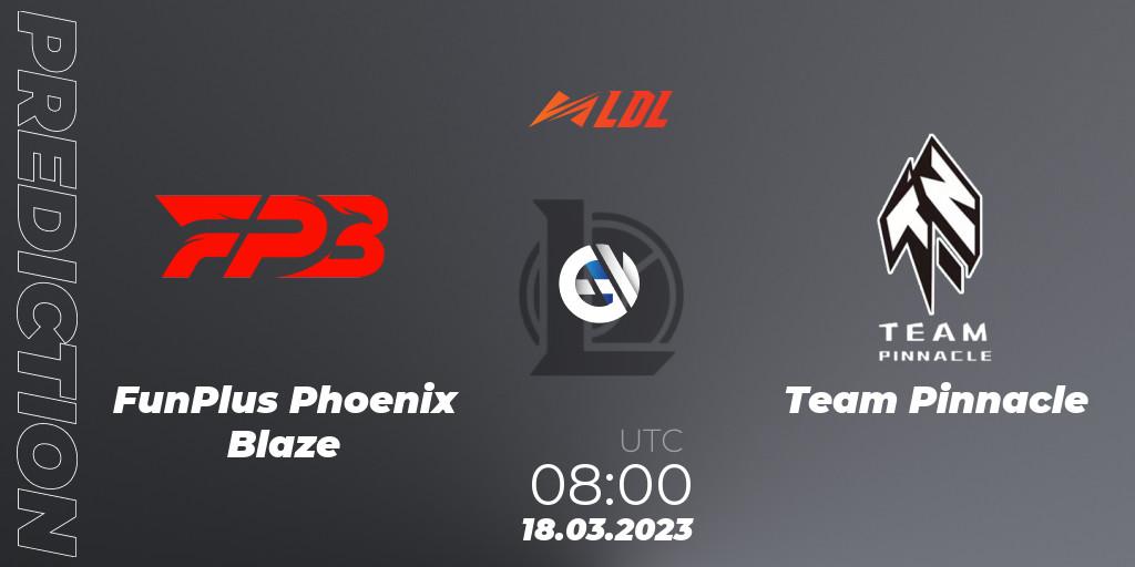 FunPlus Phoenix Blaze vs Team Pinnacle: Betting TIp, Match Prediction. 18.03.2023 at 09:30. LoL, LDL 2023 - Regular Season