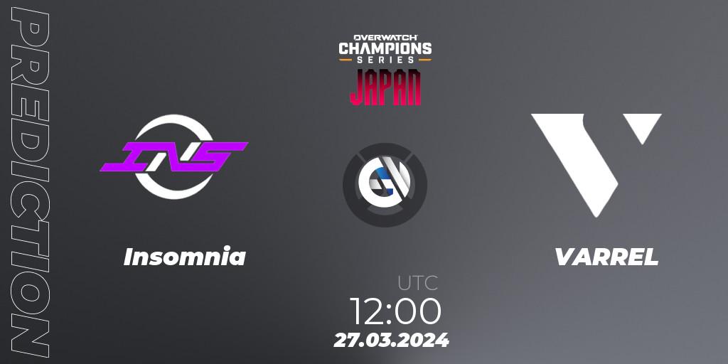 Insomnia vs VARREL: Betting TIp, Match Prediction. 27.03.2024 at 12:00. Overwatch, Overwatch Champions Series 2024 - Stage 1 Japan