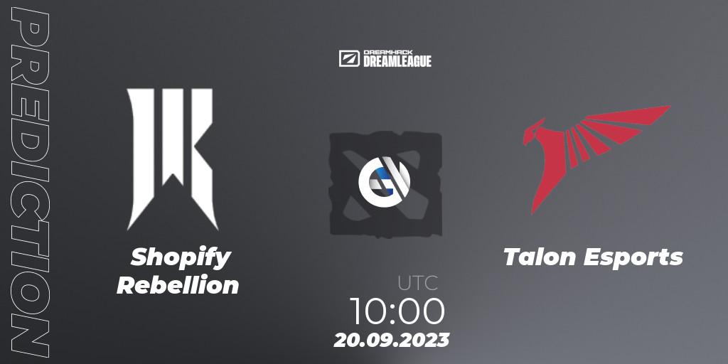 Shopify Rebellion vs Talon Esports: Betting TIp, Match Prediction. 20.09.2023 at 09:55. Dota 2, DreamLeague Season 21