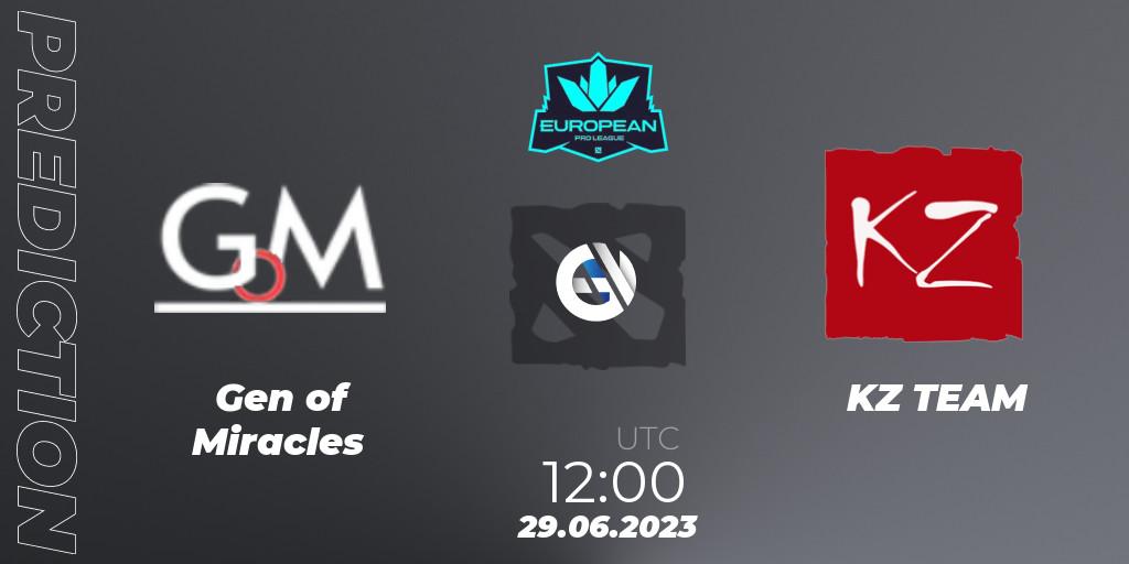 Gen of Miracles vs KZ TEAM: Betting TIp, Match Prediction. 28.06.2023 at 15:02. Dota 2, European Pro League Season 10