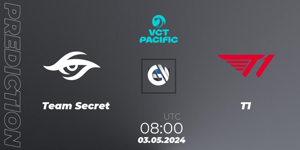 Team Secret vs T1: Betting TIp, Match Prediction. 03.05.2024 at 08:00. VALORANT, VCT 2024: Pacific League - Stage 1