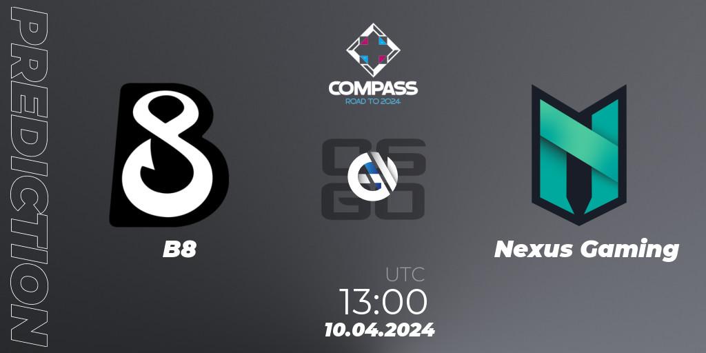 B8 vs Nexus Gaming: Betting TIp, Match Prediction. 10.04.24. CS2 (CS:GO), YaLLa Compass Spring 2024