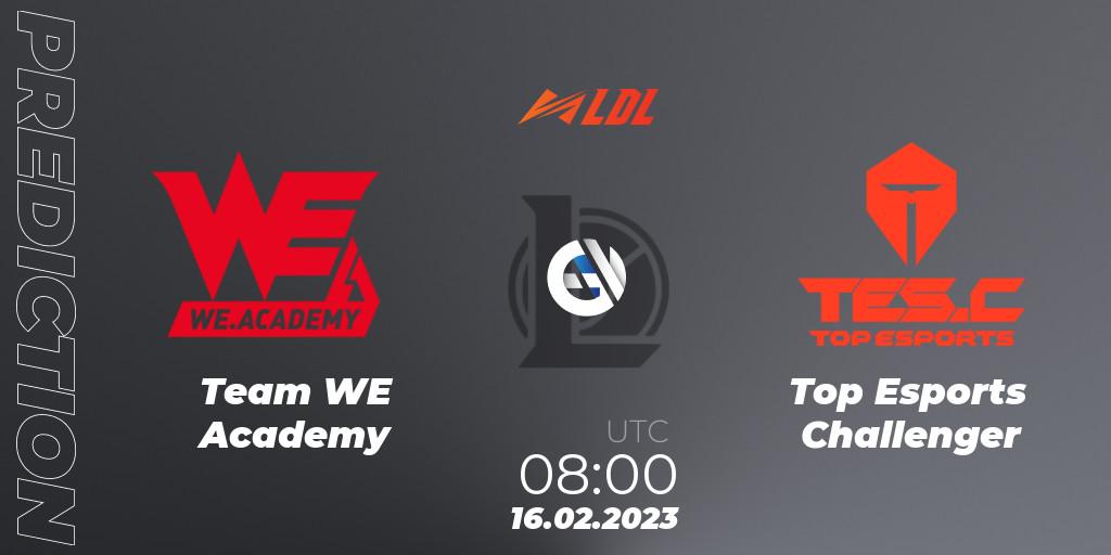 Team WE Academy vs Top Esports Challenger: Betting TIp, Match Prediction. 16.02.2023 at 09:30. LoL, LDL 2023 - Regular Season