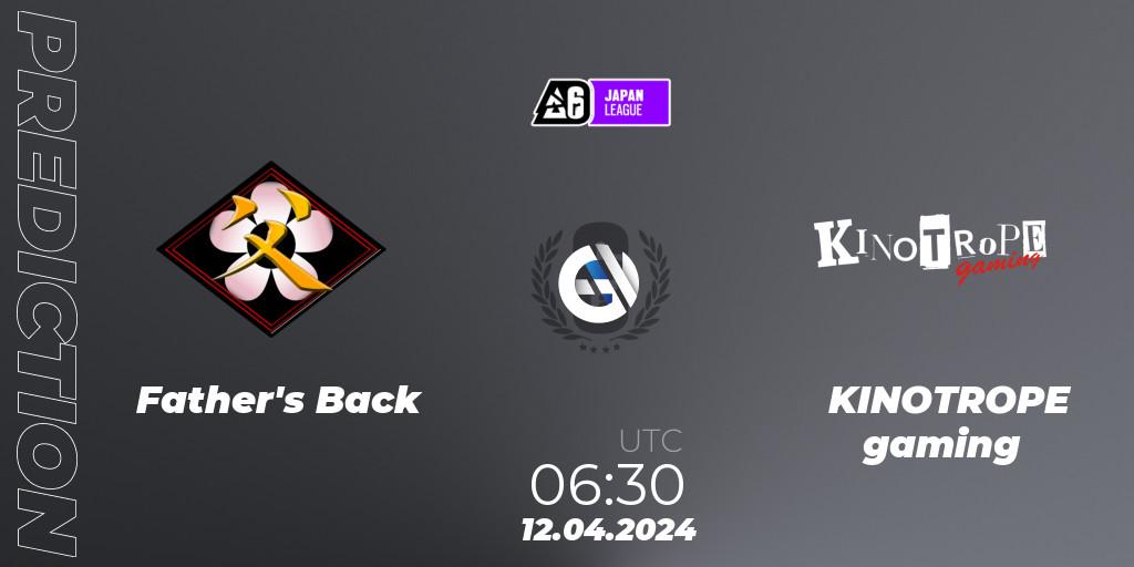 Father's Back vs KINOTROPE gaming: Betting TIp, Match Prediction. 12.04.2024 at 06:30. Rainbow Six, Japan League 2024 - Stage 1