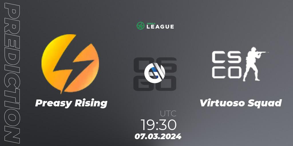 Preasy Rising vs Virtuoso Squad: Betting TIp, Match Prediction. 07.03.2024 at 19:30. Counter-Strike (CS2), ESEA Season 48: Main Division - Europe