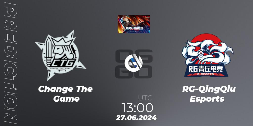 Change The Game vs RG-QingQiu Esports: Betting TIp, Match Prediction. 27.06.2024 at 10:00. Counter-Strike (CS2), QU Pro League