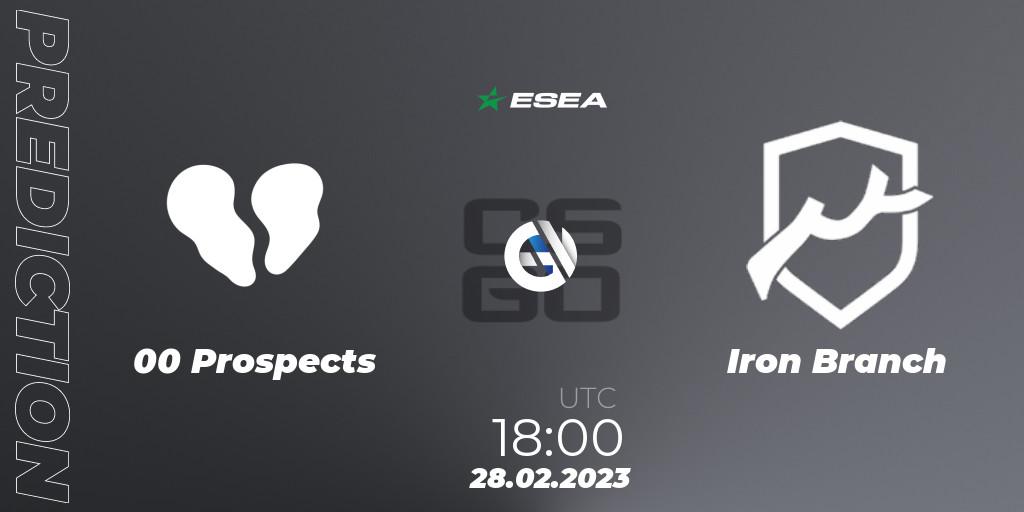 00 Prospects vs Iron Branch: Betting TIp, Match Prediction. 28.02.2023 at 18:00. Counter-Strike (CS2), ESEA Season 44: Advanced Division - Europe