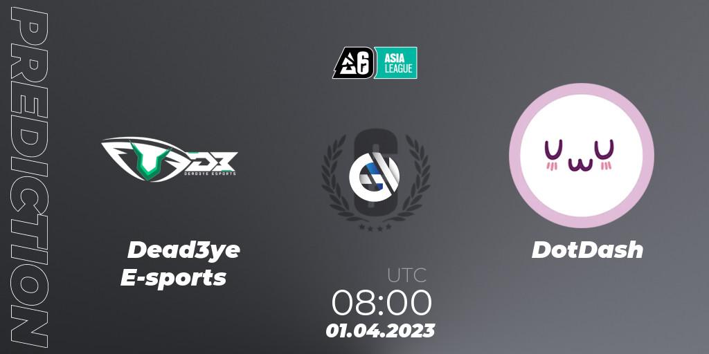 Dead3ye E-sports vs DotDash: Betting TIp, Match Prediction. 01.04.2023 at 08:00. Rainbow Six, South Asia League 2023 - Stage 1