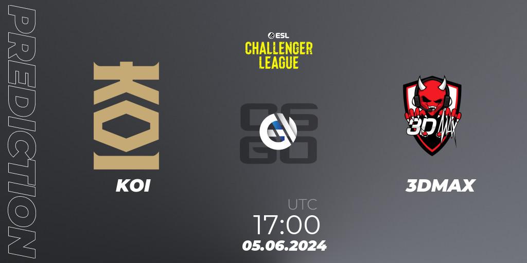 KOI vs 3DMAX: Betting TIp, Match Prediction. 05.06.2024 at 17:00. Counter-Strike (CS2), ESL Challenger League Season 47: Europe