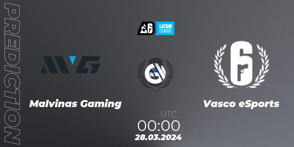 Malvinas Gaming vs Vasco eSports: Betting TIp, Match Prediction. 28.03.2024 at 00:00. Rainbow Six, LATAM League 2024 - Stage 1: LATAM South