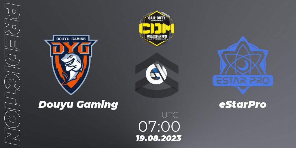Douyu Gaming vs eStarPro: Betting TIp, Match Prediction. 19.08.2023 at 07:00. Call of Duty, China Masters 2023 S6 - Stage 2