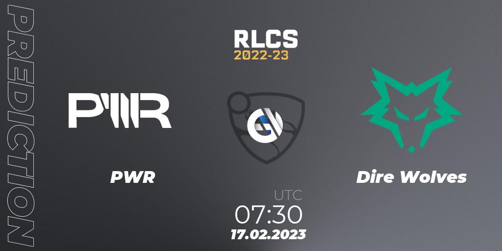 PWR vs Dire Wolves: Betting TIp, Match Prediction. 17.02.2023 at 07:30. Rocket League, RLCS 2022-23 - Winter: Oceania Regional 2 - Winter Cup