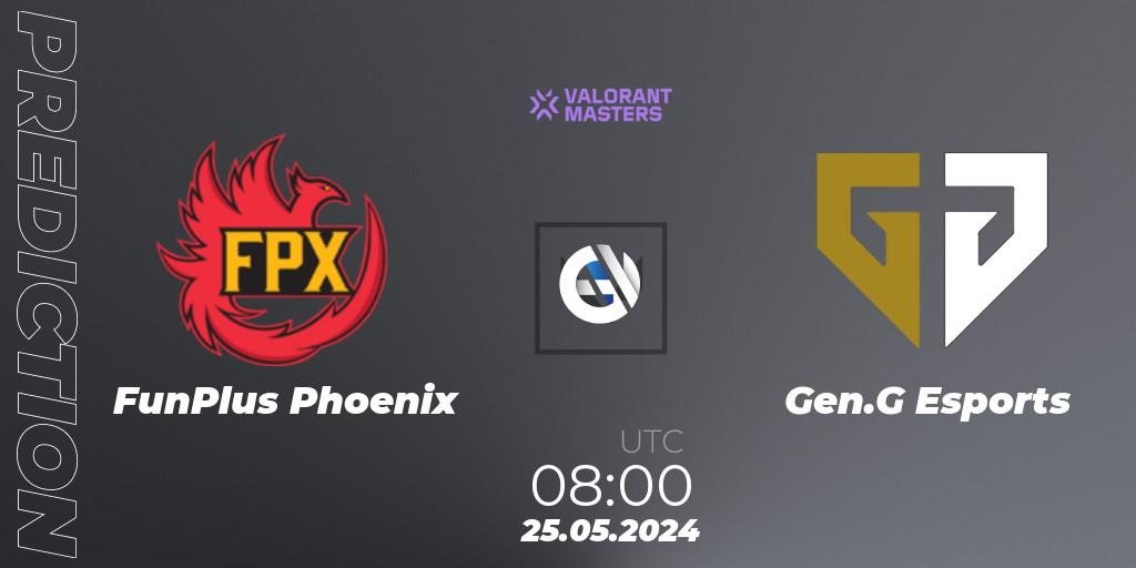 FunPlus Phoenix vs Gen.G Esports: Betting TIp, Match Prediction. 25.05.2024 at 08:00. VALORANT, VCT 2024: Masters Shanghai