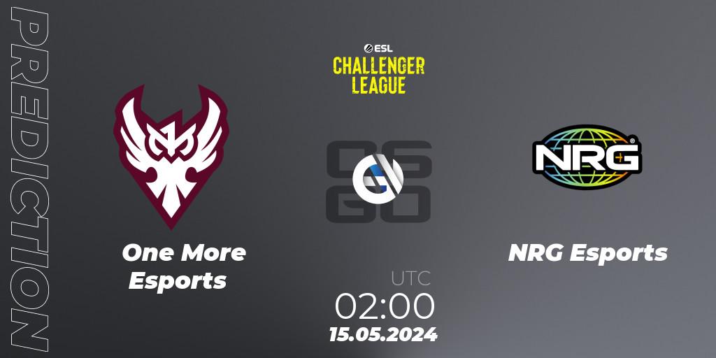 One More Esports vs NRG Esports: Betting TIp, Match Prediction. 15.05.2024 at 02:00. Counter-Strike (CS2), ESL Challenger League Season 47: North America