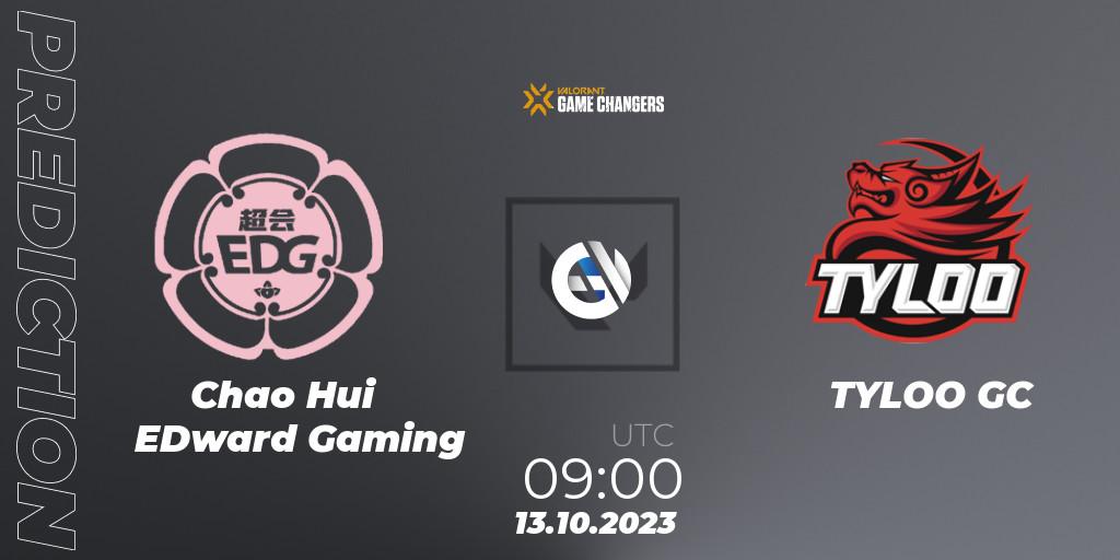 Chao Hui EDward Gaming vs TYLOO GC: Betting TIp, Match Prediction. 13.10.2023 at 09:00. VALORANT, VALORANT Champions Tour 2023: Game Changers China Qualifier