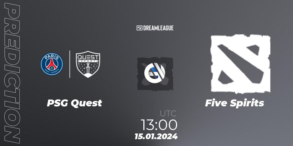 PSG Quest vs Five Spirits: Betting TIp, Match Prediction. 15.01.2024 at 13:45. Dota 2, DreamLeague Season 22: MENA Closed Qualifier
