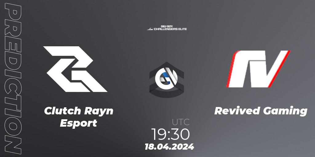 Clutch Rayn Esport vs Revived Gaming: Betting TIp, Match Prediction. 18.04.2024 at 19:30. Call of Duty, Call of Duty Challengers 2024 - Elite 2: EU