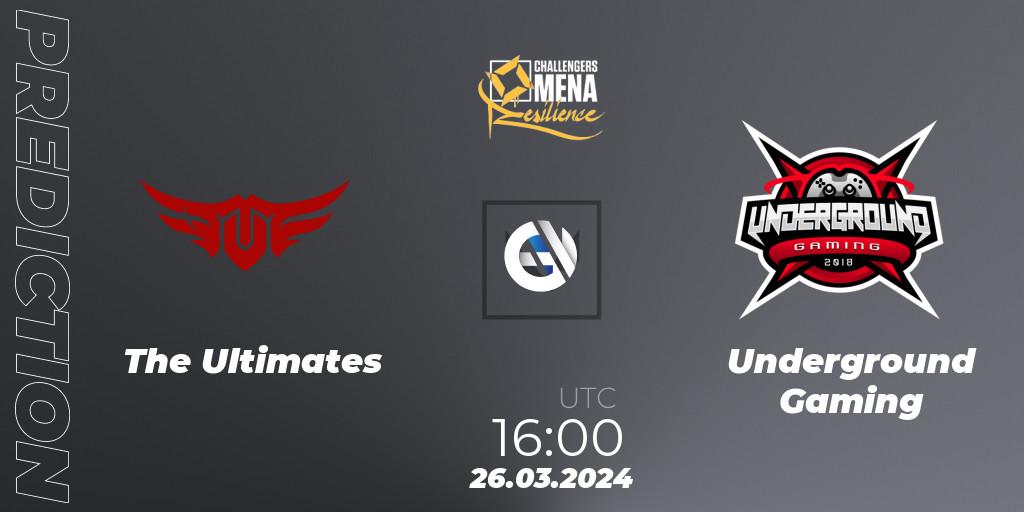 The Ultimates vs Underground Gaming: Betting TIp, Match Prediction. 26.03.2024 at 18:00. VALORANT, VALORANT Challengers 2024 MENA: Resilience Split 1 - GCC and Iraq
