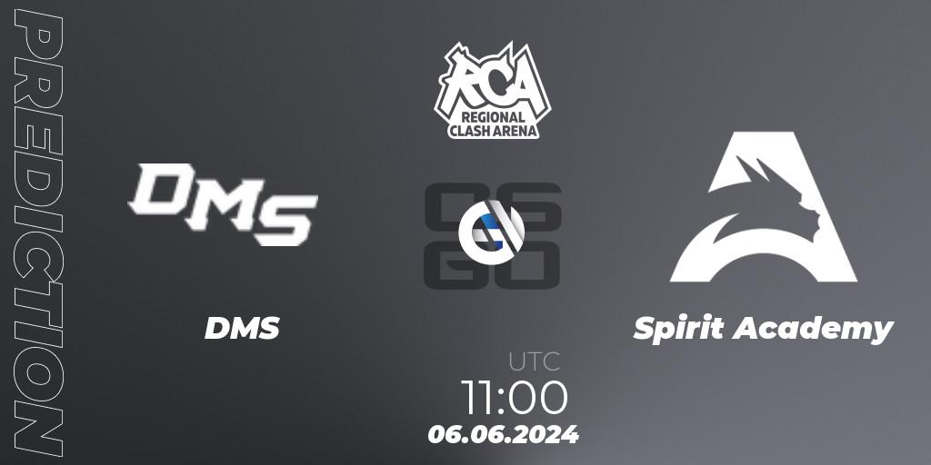 DMS vs Spirit Academy: Betting TIp, Match Prediction. 06.06.2024 at 11:00. Counter-Strike (CS2), Regional Clash Arena CIS