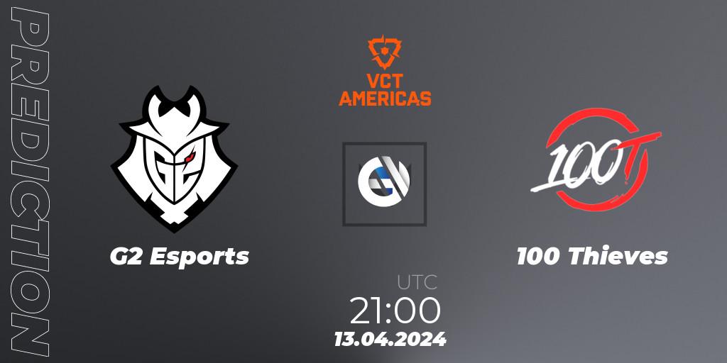 G2 Esports vs 100 Thieves: Betting TIp, Match Prediction. 13.04.2024 at 21:00. VALORANT, VALORANT Champions Tour 2024: Americas League - Stage 1 - Group Stage