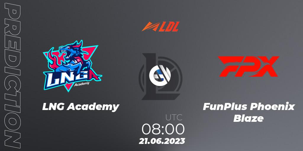LNG Academy vs FunPlus Phoenix Blaze: Betting TIp, Match Prediction. 21.06.2023 at 09:00. LoL, LDL 2023 - Regular Season - Stage 3