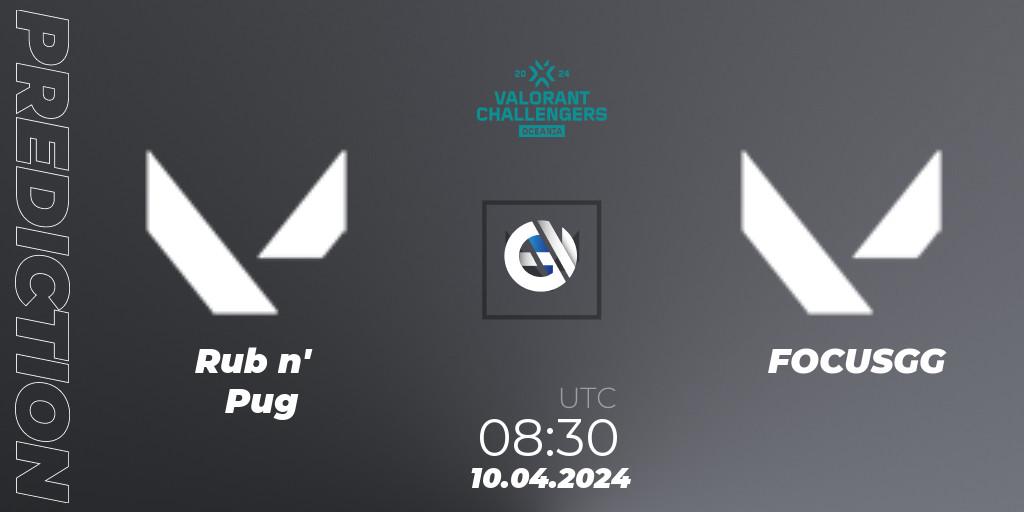 Rub n' Pug vs FOCUSGG: Betting TIp, Match Prediction. 10.04.2024 at 08:30. VALORANT, VALORANT Challengers 2024 Oceania: Split 1
