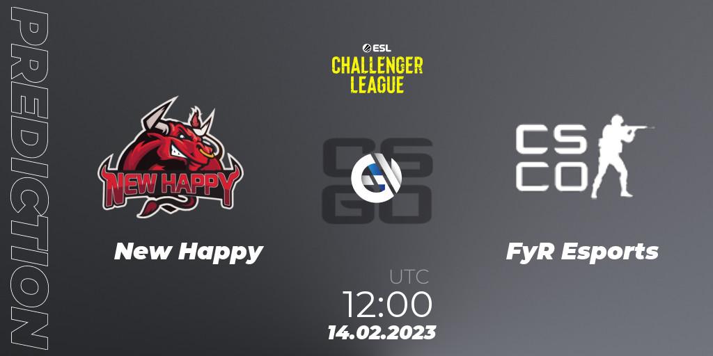 NewHappy vs FyR Esports: Betting TIp, Match Prediction. 14.02.2023 at 12:00. Counter-Strike (CS2), ESL Challenger League Season 44: Asia-Pacific