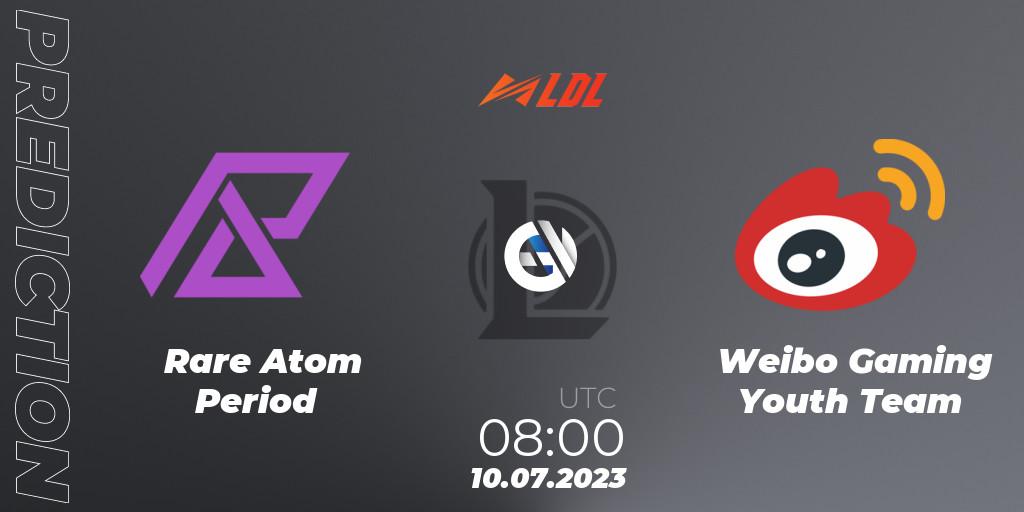 Rare Atom Period vs Weibo Gaming Youth Team: Betting TIp, Match Prediction. 10.07.2023 at 08:45. LoL, LDL 2023 - Regular Season - Stage 3