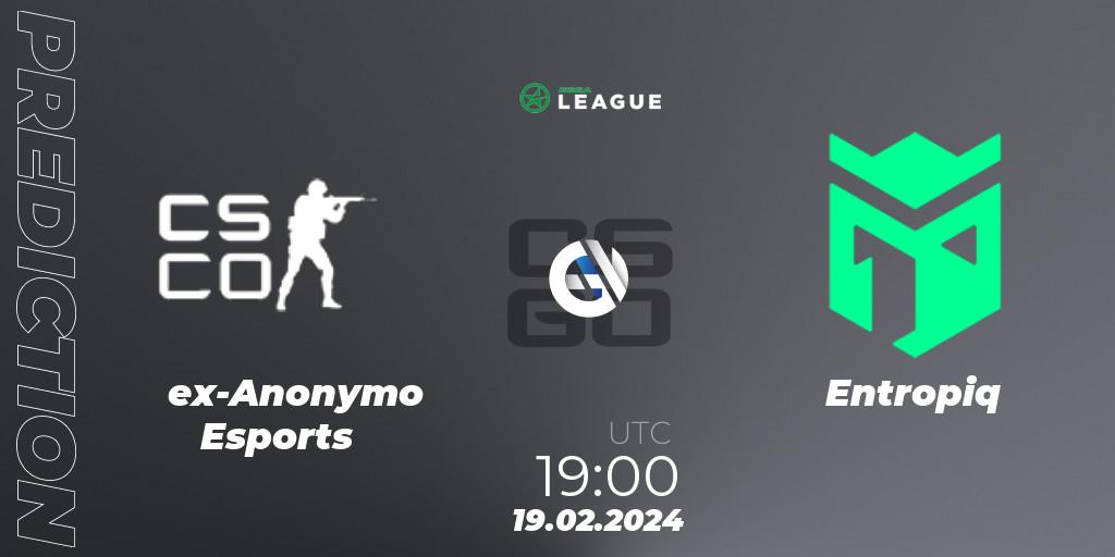 ex-Anonymo Esports vs Entropiq: Betting TIp, Match Prediction. 19.02.2024 at 19:00. Counter-Strike (CS2), ESEA Season 48: Advanced Division - Europe