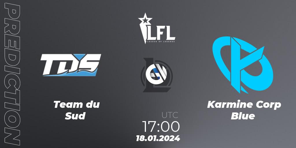 Team du Sud vs Karmine Corp Blue: Betting TIp, Match Prediction. 18.01.2024 at 17:00. LoL, LFL Spring 2024