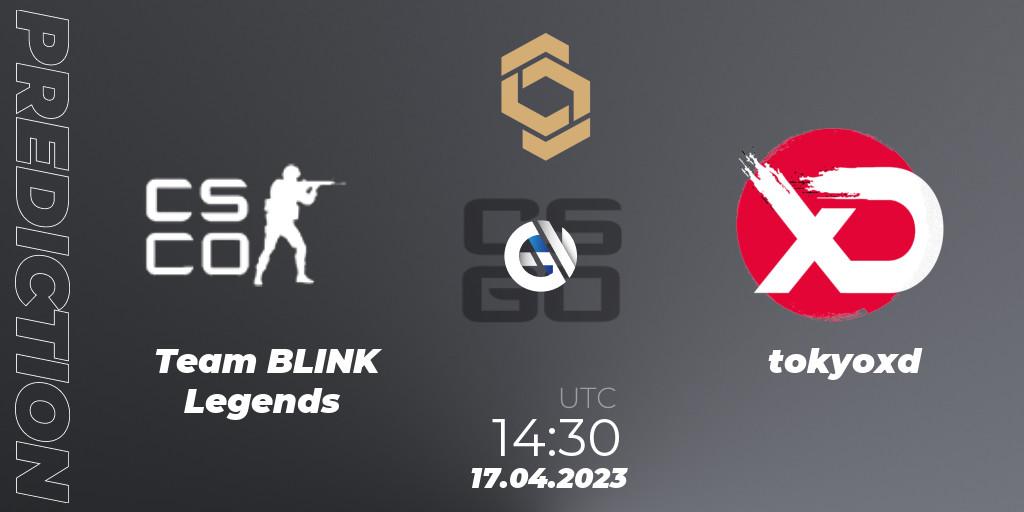 Team BLINK Legends vs tokyoxd: Betting TIp, Match Prediction. 17.04.2023 at 14:30. Counter-Strike (CS2), CCT South Europe Series #4: Closed Qualifier