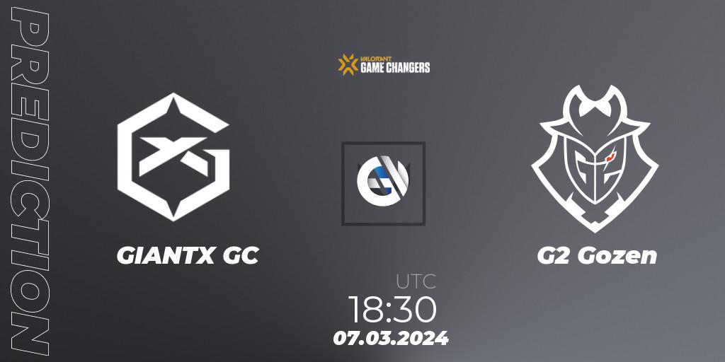 GIANTX GC vs G2 Gozen: Betting TIp, Match Prediction. 07.03.2024 at 18:30. VALORANT, VCT 2024: Game Changers EMEA Stage 1