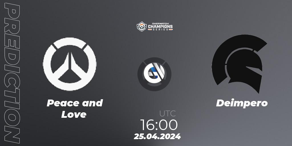 Peace and Love vs Deimpero: Betting TIp, Match Prediction. 25.04.2024 at 16:00. Overwatch, Overwatch Champions Series 2024 - EMEA Stage 2 Main Event
