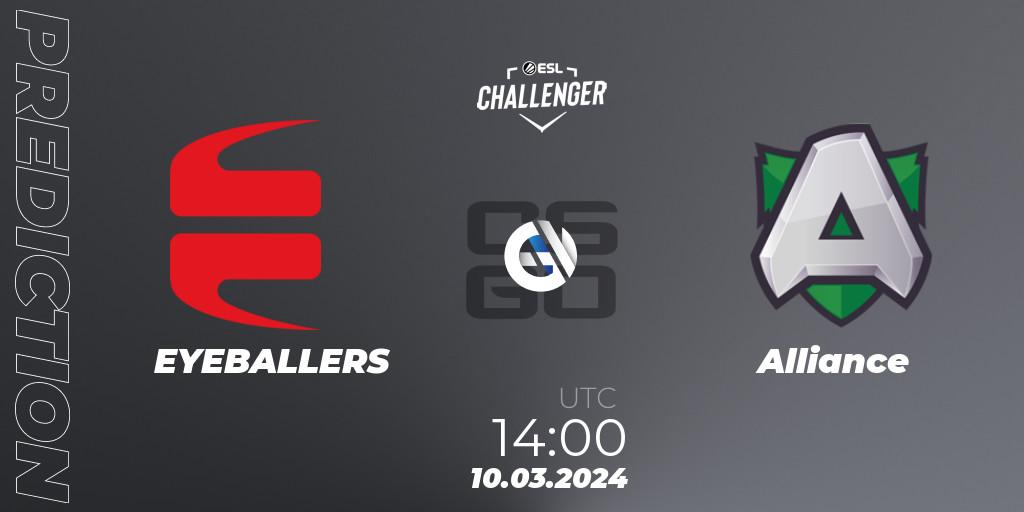EYEBALLERS vs Alliance: Betting TIp, Match Prediction. 10.03.2024 at 14:00. Counter-Strike (CS2), ESL Challenger #57: Swedish Open Qualifier